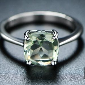 Genuine Green Amethyst Asscher-cut Solitaire Ring, Size 5, Peermont, Size 5